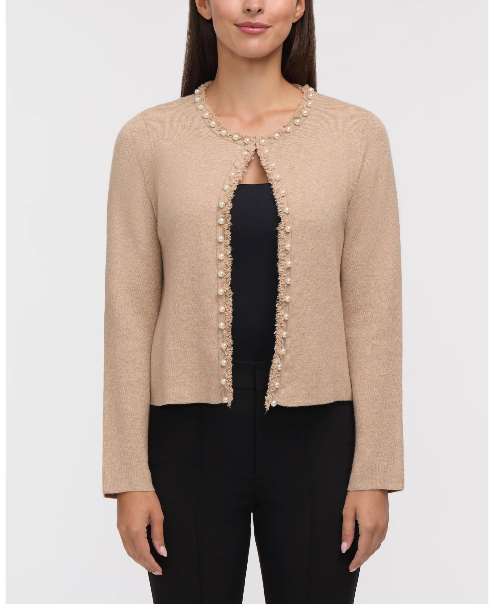 Женский кардиган Ellen Tracy Long Sleeve Open с отделкой жемчугом
