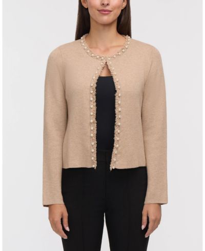 Женский кардиган Ellen Tracy Long Sleeve Open с отделкой жемчугом