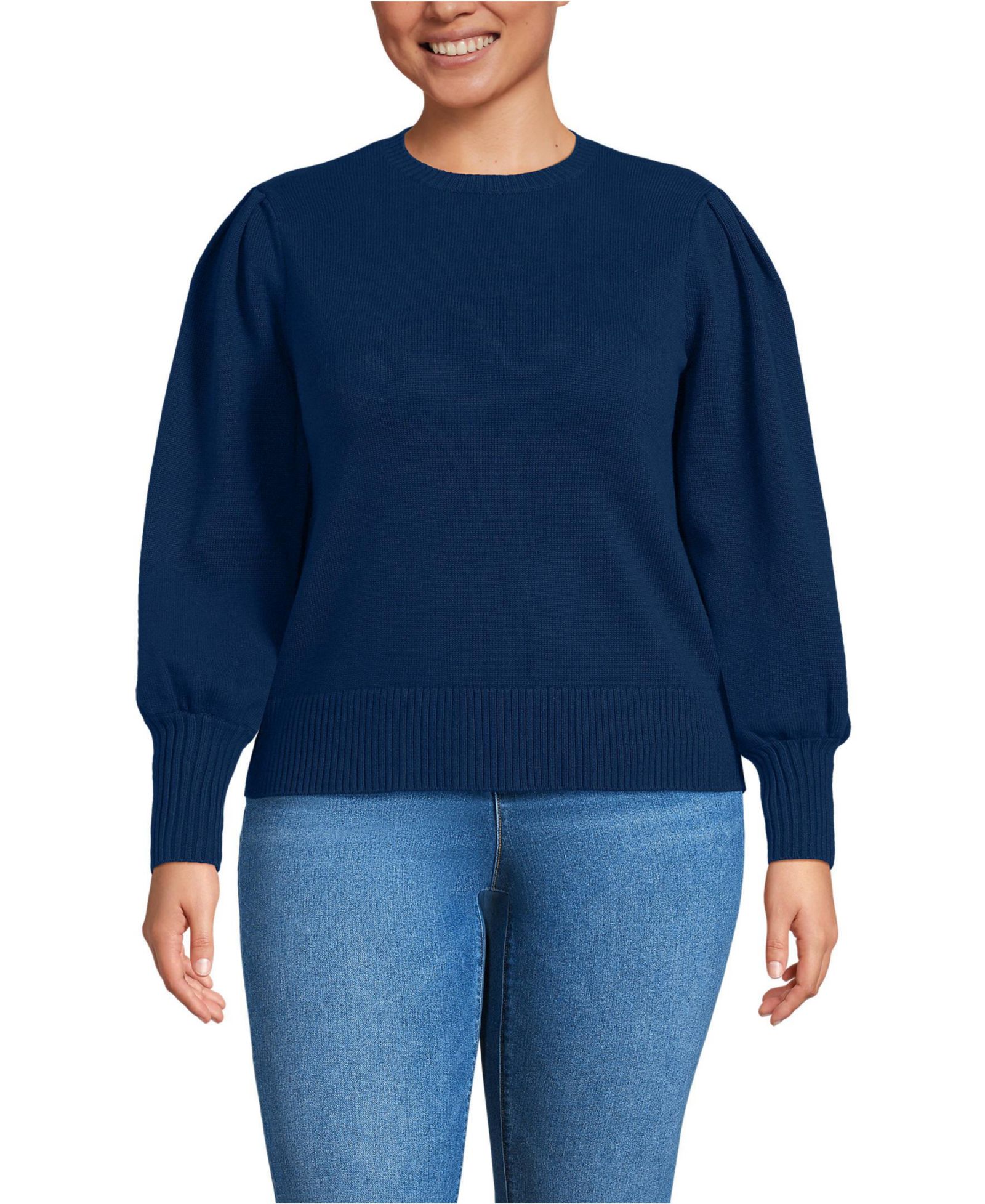 Lands' End Plus Size джемпер Drifter с пышными рукавами и круглым вырезом