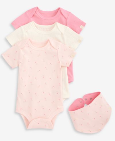 First Impressions Everyday Baby Essentials Baby Girls' 3-Pack Short Sleeve Bodysuits & Bib Set, Macy's Exclusive