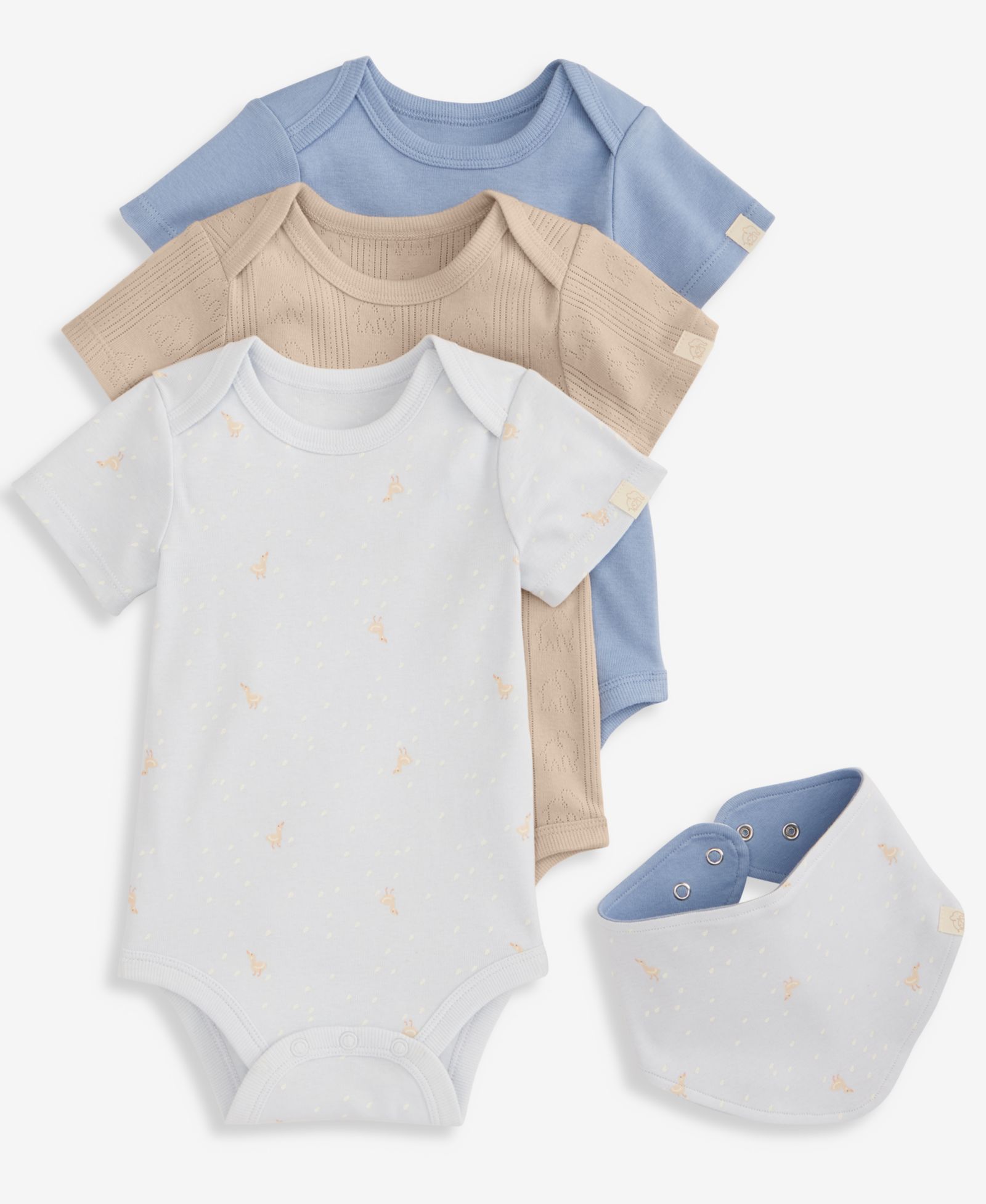 First Impressions Everyday Baby Essentials Baby Boys' 3-Pack Cotton Bodysuits & Bib Set, Macy's Exclusive