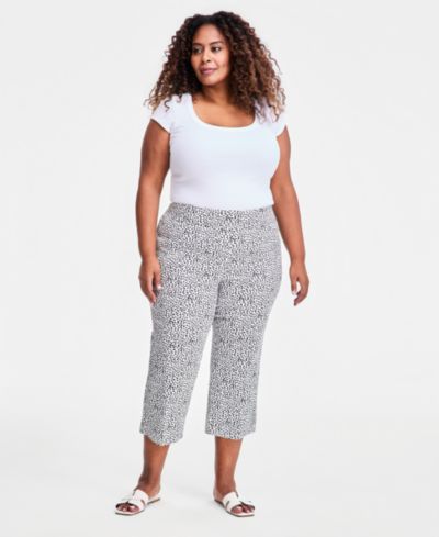 JM Collection брюки-капри Plus Size с принтом и отделкой заклепками
