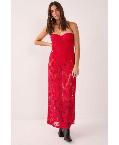Nasty Gal Женское кружевное прозрачное платье макси Bandeau