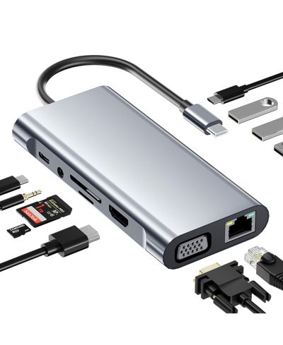 USB-C хаб SUGIFT 11-в-1 мультипорт-адаптер с 4K HDMI, VGA, PD и Ethernet