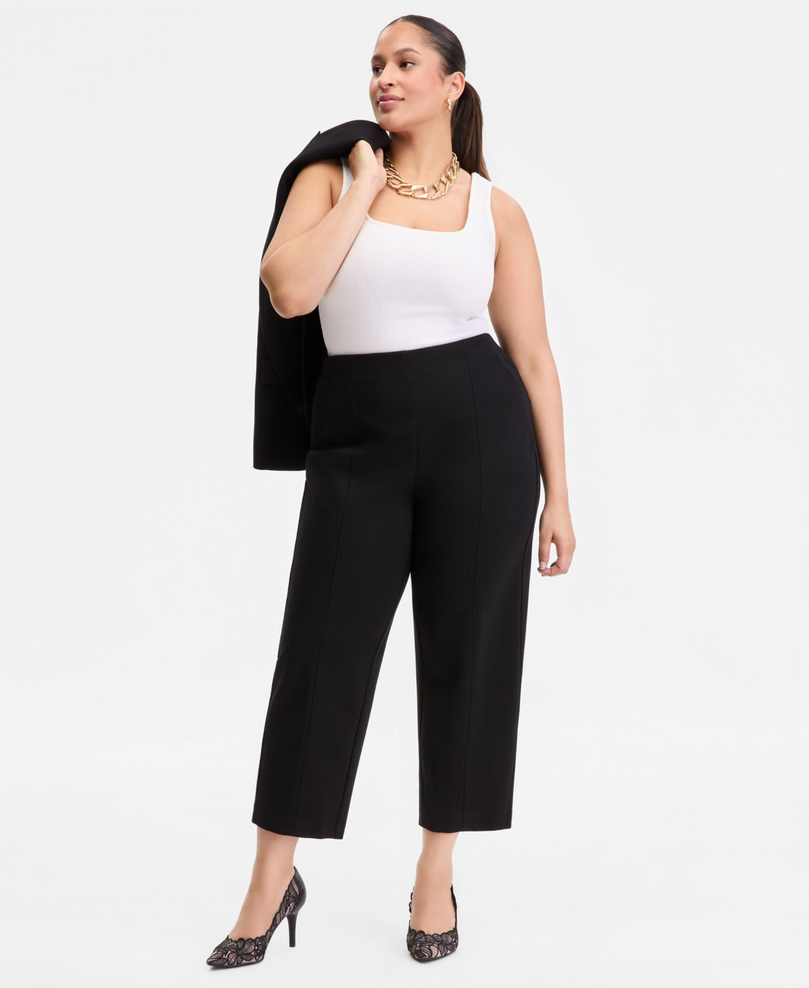 I.N.C. International Concepts Plus Size High Rise Pull-On Ponte Pants, Macy's Exclusive