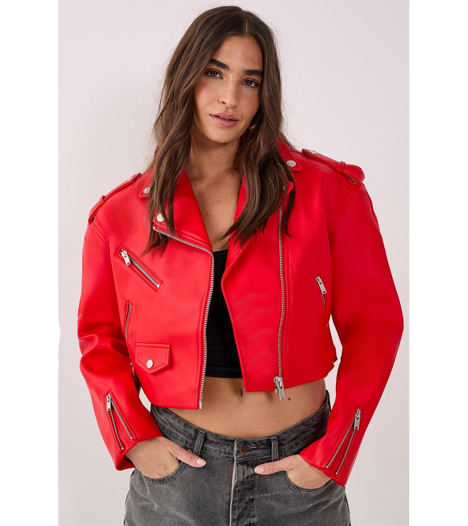 Nasty Gal Women's Faux Leather Boxy Biker Jacket