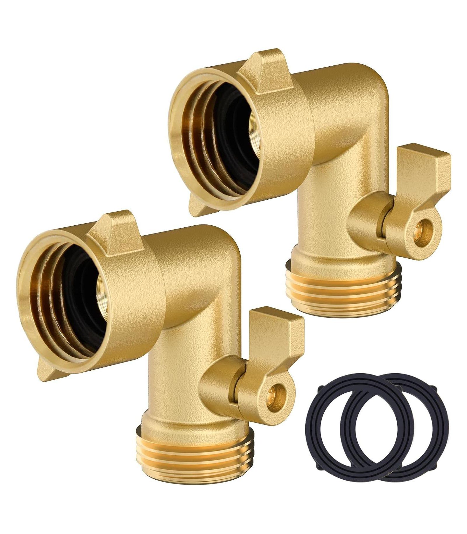 TWINKLE STAR Garden Hose Elbow with Shut Off Valve Brass Connector 2-Pack