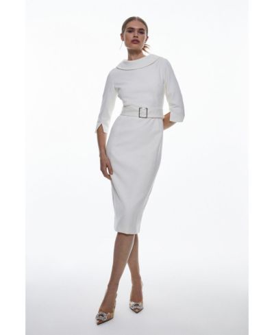 Karen Millen Women's Crepe Roll Neck Pencil Midi Dress