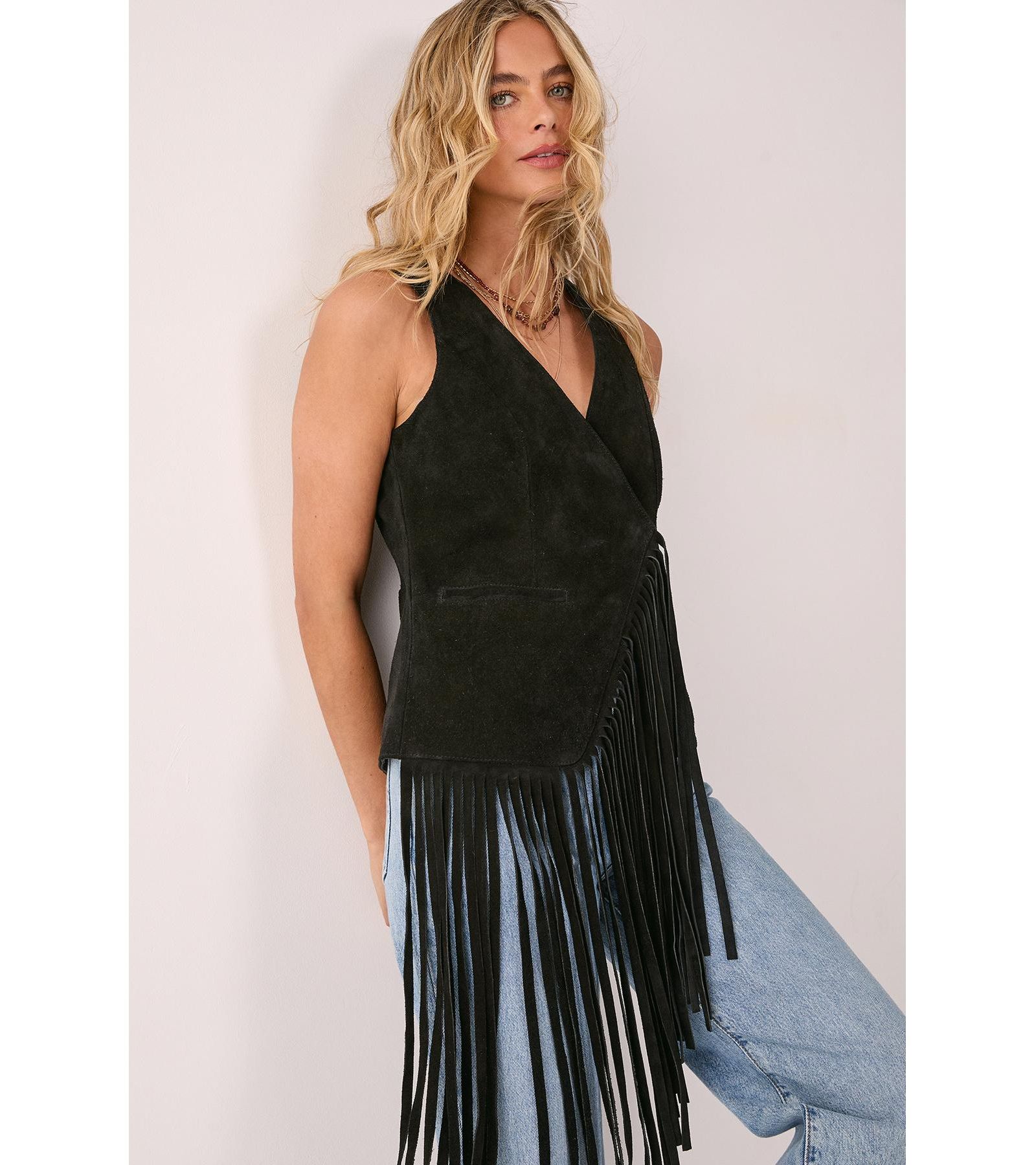 Nasty Gal Women's Premium Suede Fringe Waistcoat