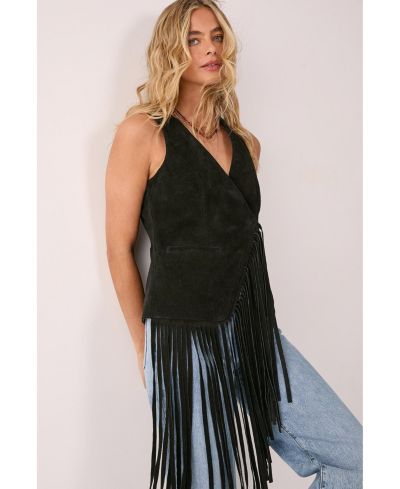 Nasty Gal Женский жилет Premium Suede Fringe Waistcoat