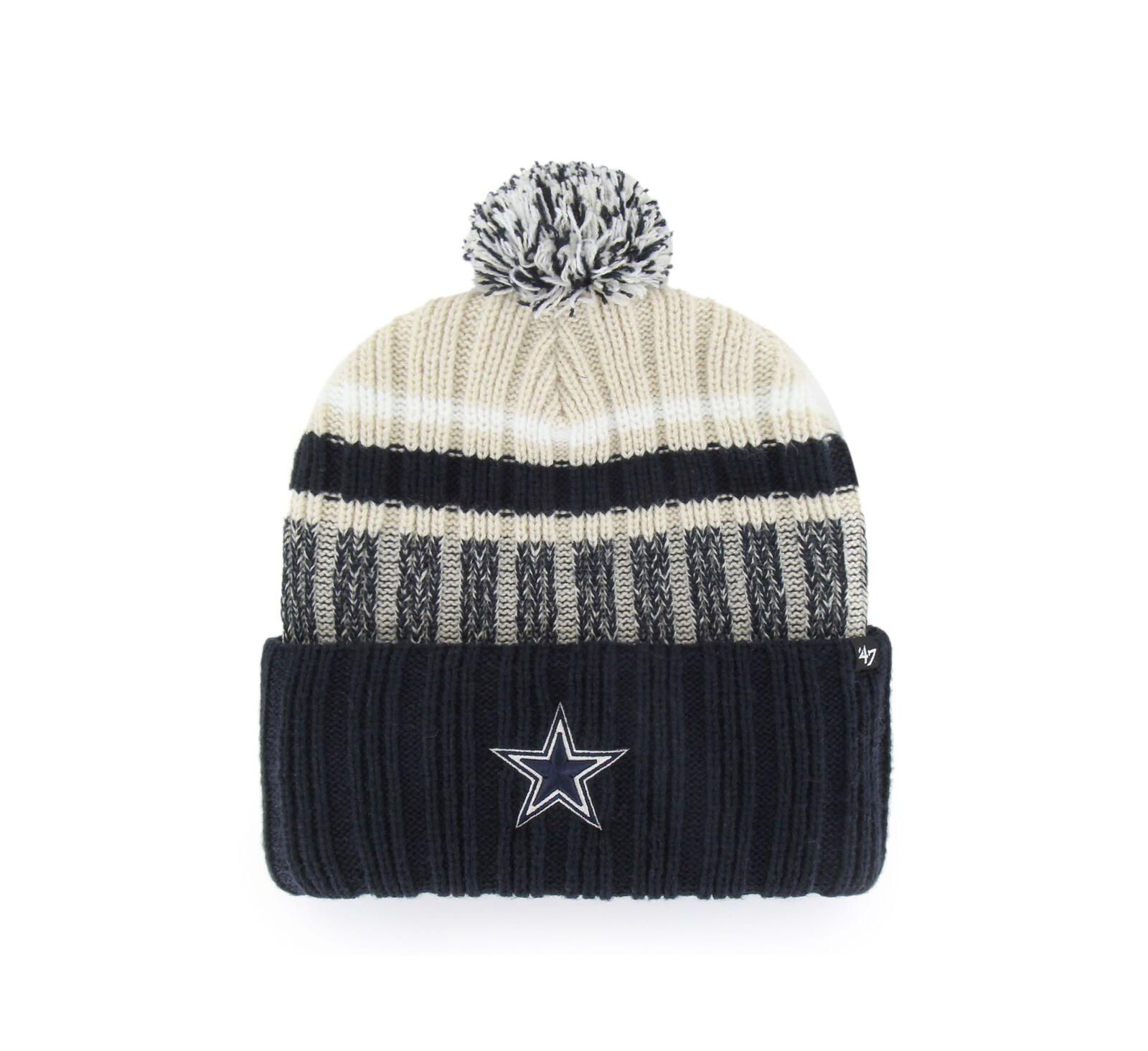 Мужская вязаная шапка '47 Brand Navy Dallas Cowboys Long Range Cuffed with Pom