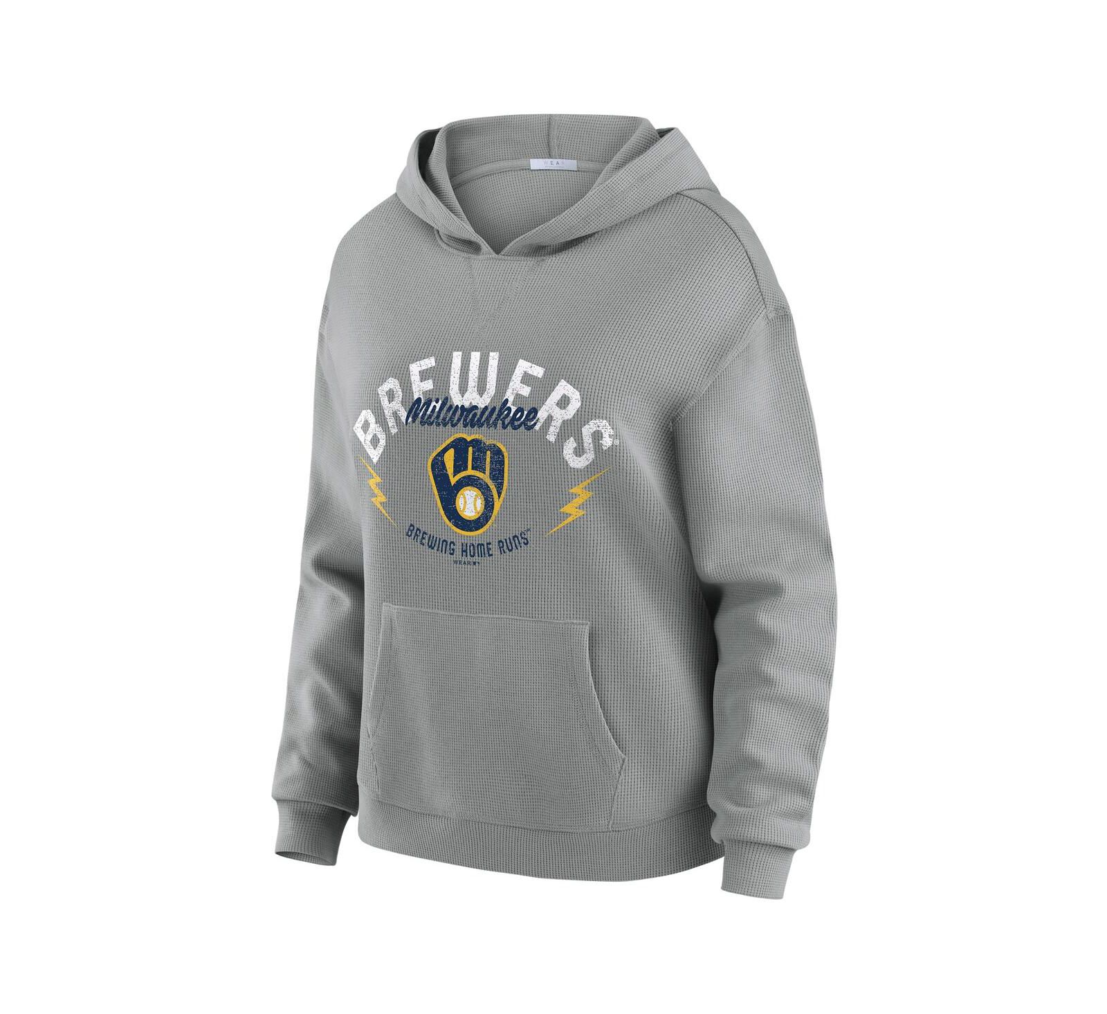 Женский комплект из 2 предметов WEAR by Erin Andrews Gray Milwaukee Brewers Waffle-Knit Long-Sleeve Hoodie и брюки для отдыха