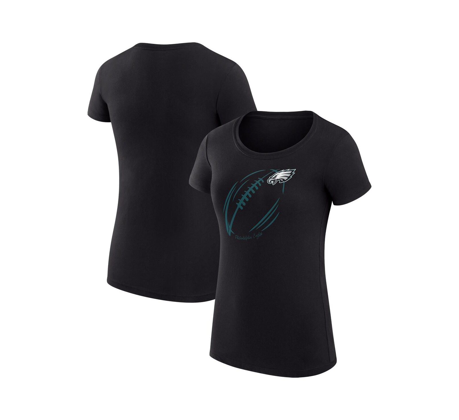G-III 4Her by Carl Banks Women's Black Philadelphia Eagles Super-Slim Fit Lightweight Subtle Football T-Shirt