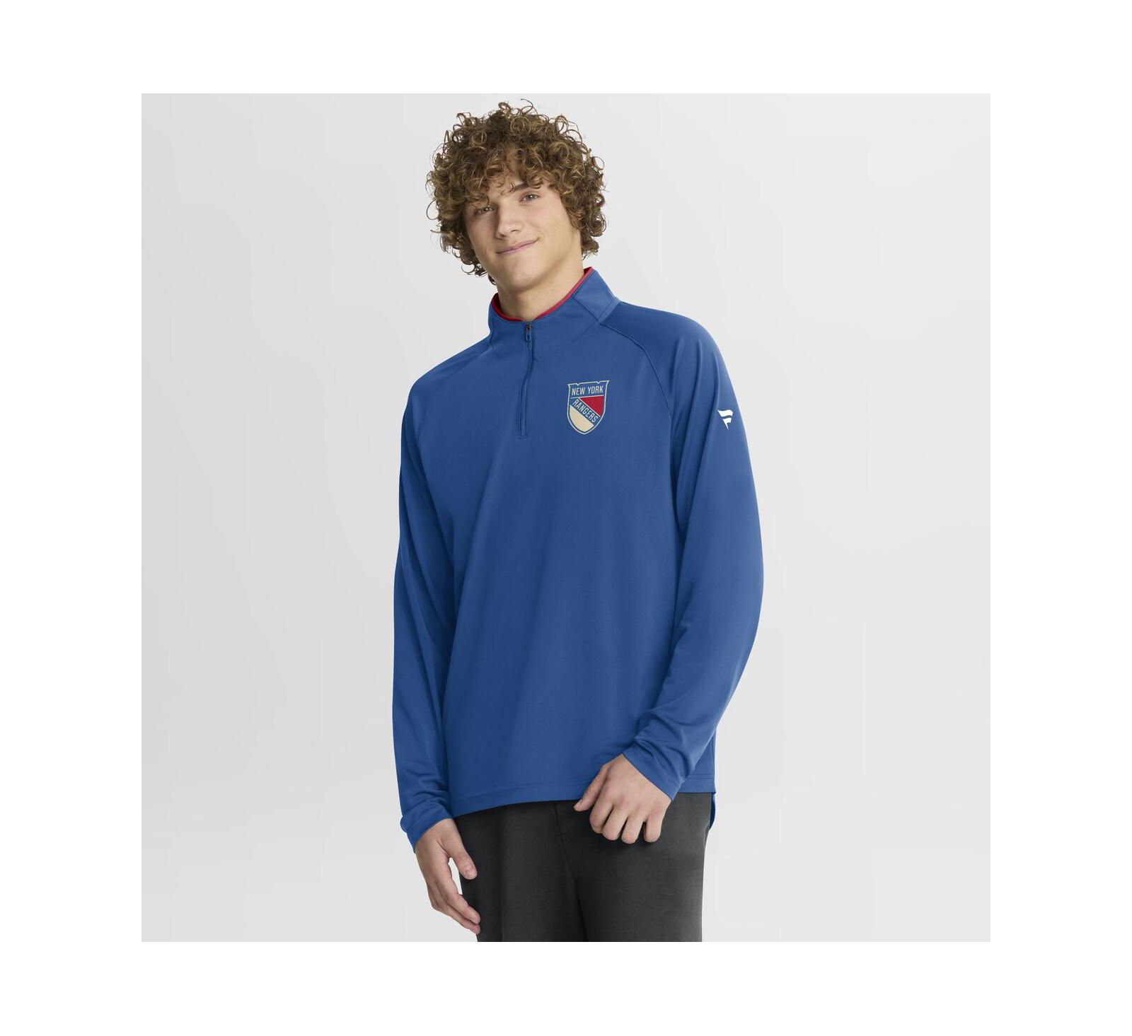 Мужская толстовка Fanatics New York Rangers Authentic Pro Rink Training Centennial Raglan Quarter-Zip Pullover Sweatshirt синяя