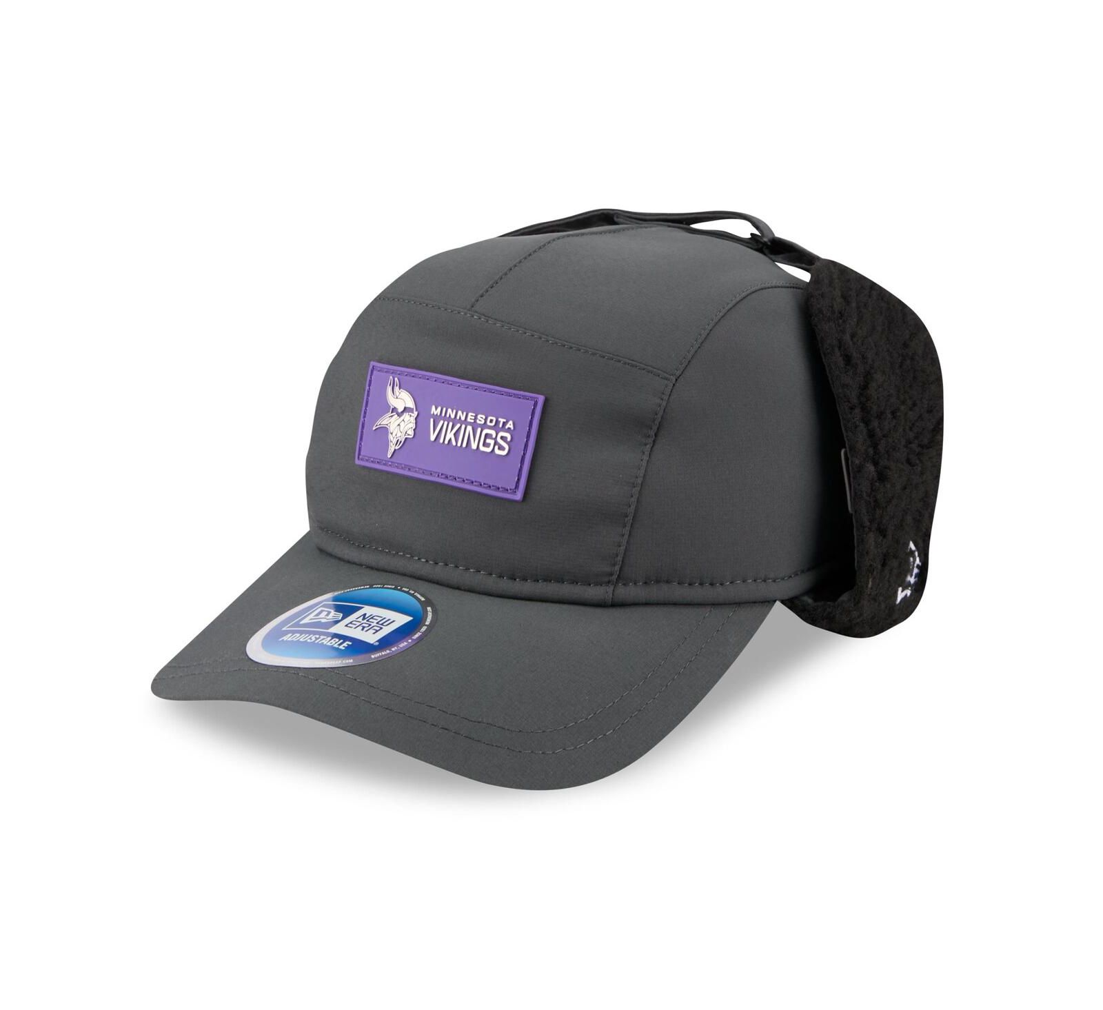 Мужская регулируемая кепка New Era Minnesota Vikings 2025 Sideline Cold Weather Runner Dog Ear Charcoal