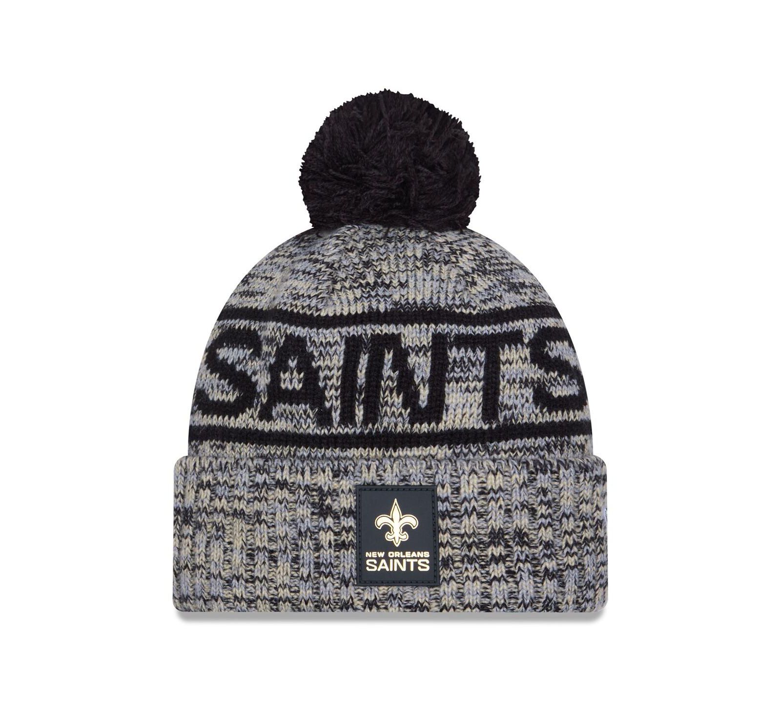Мужская вязаная шапка New Era New Orleans Saints 2025 Sideline с помпоном
