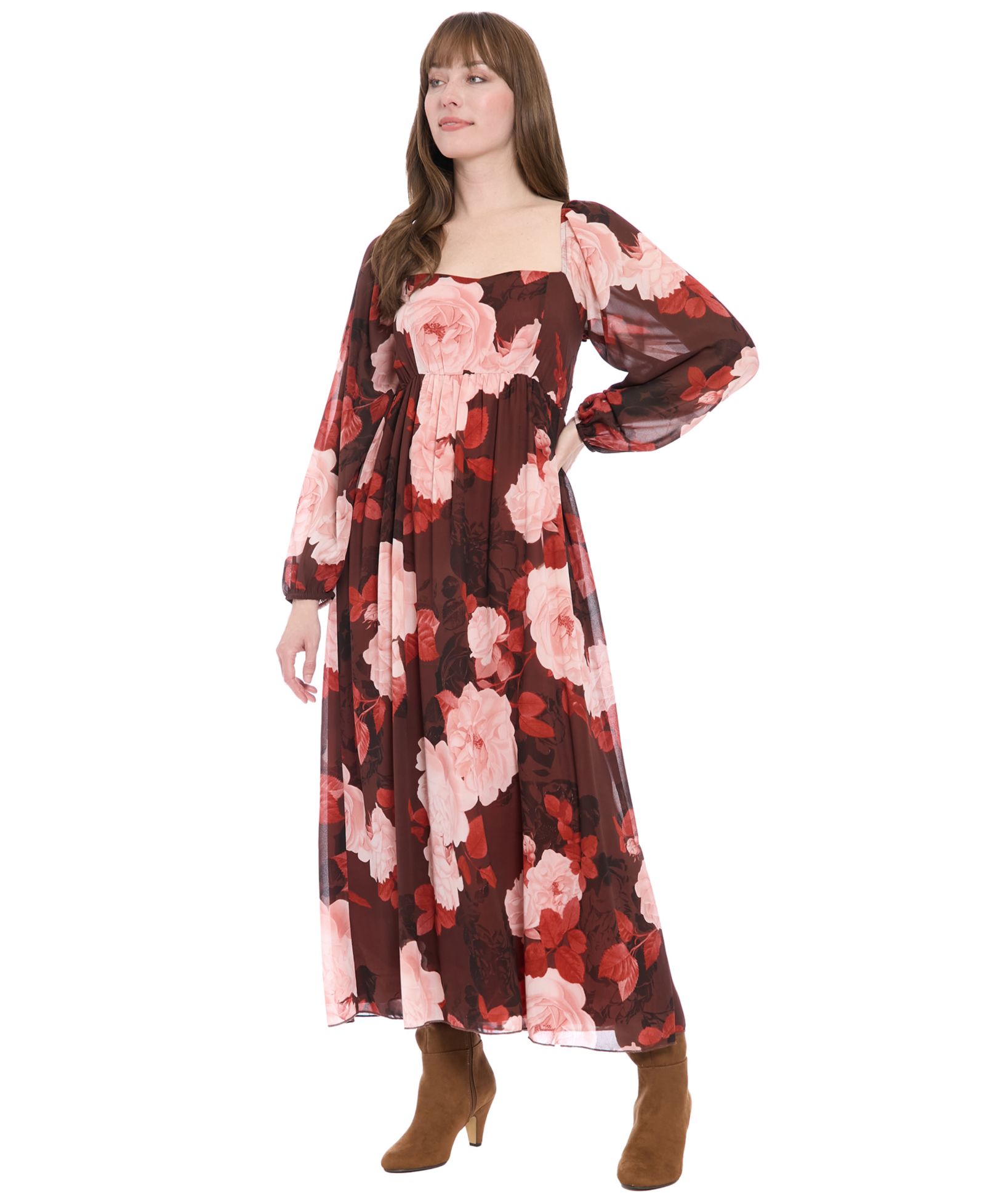 Женское макси-платье London Times Printed Smocked Back Pull-On