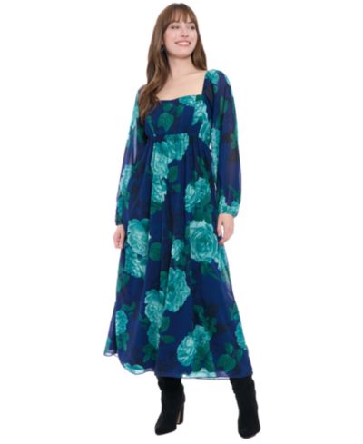 Женское макси-платье London Times Printed Smocked Back Pull-On