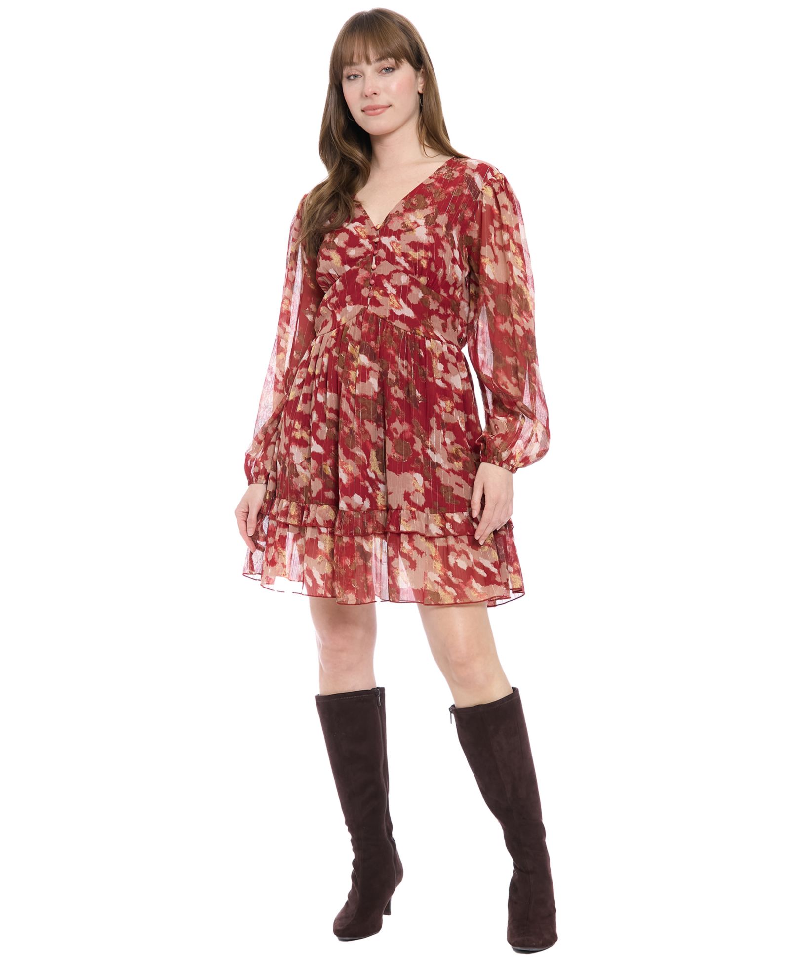 Женское платье London Times V-Neck Printed Flounce