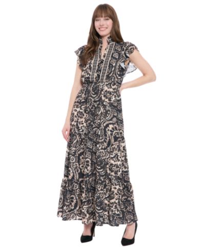 London Times Women's Smocked Waist Maxi Dress