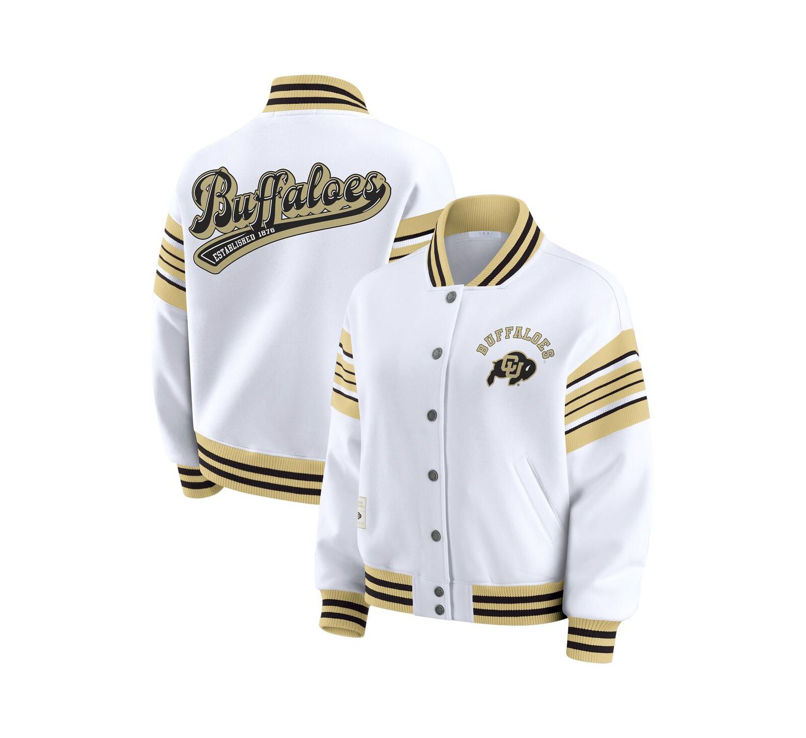 WEAR by Erin Andrews Women's White/Gold Colorado Buffaloes Satin Stitch Full-Snap Fleece Sweatshirt Jacket