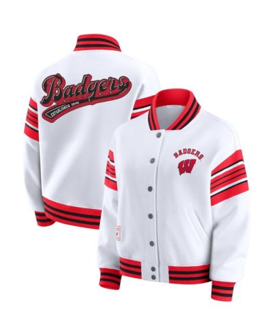WEAR by Erin Andrews Женская флисовая толстовка-куртка с застежкой White/Red Wisconsin Badgers Satin Stitch Full-Snap