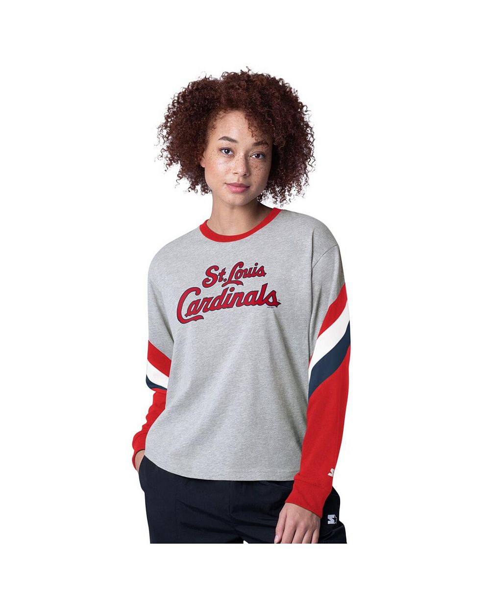 Starter Women's Heather Gray St. Louis Cardinals Triple A Fashion Color Block Long Sleeve Top