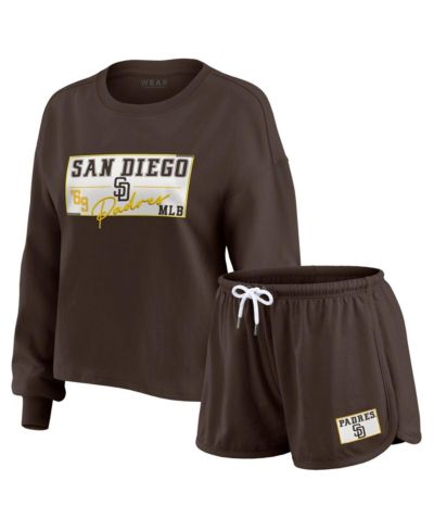 WEAR by Erin Andrews Women's 2-Piece Brown San Diego Padres Heavy Rugby Jersey Long Sleeve T-Shirt and Shorts Lounge Set