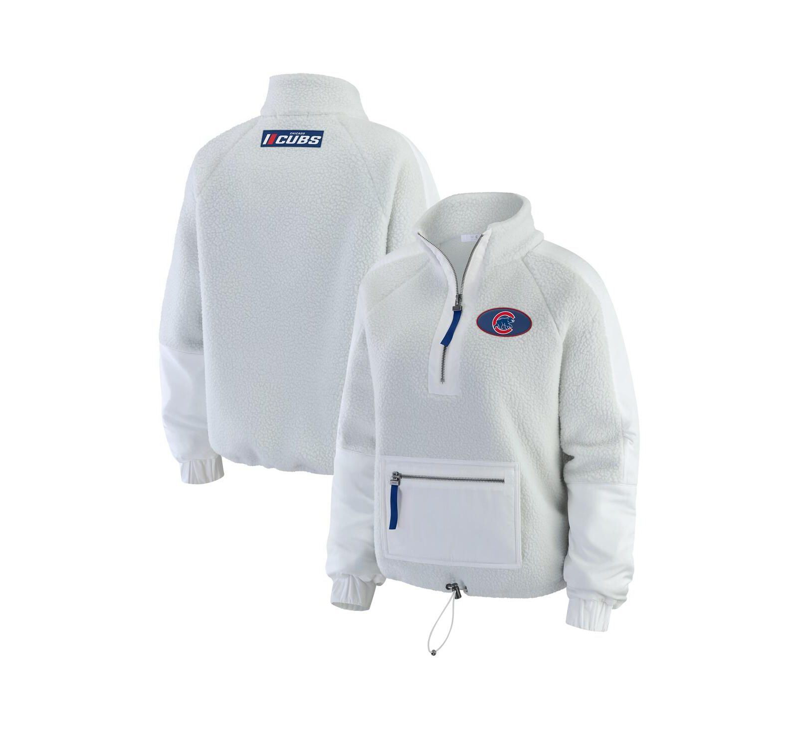 WEAR by Erin Andrews Women's Gray Chicago Cubs Polar Fleece Quarter-Zip Jacket