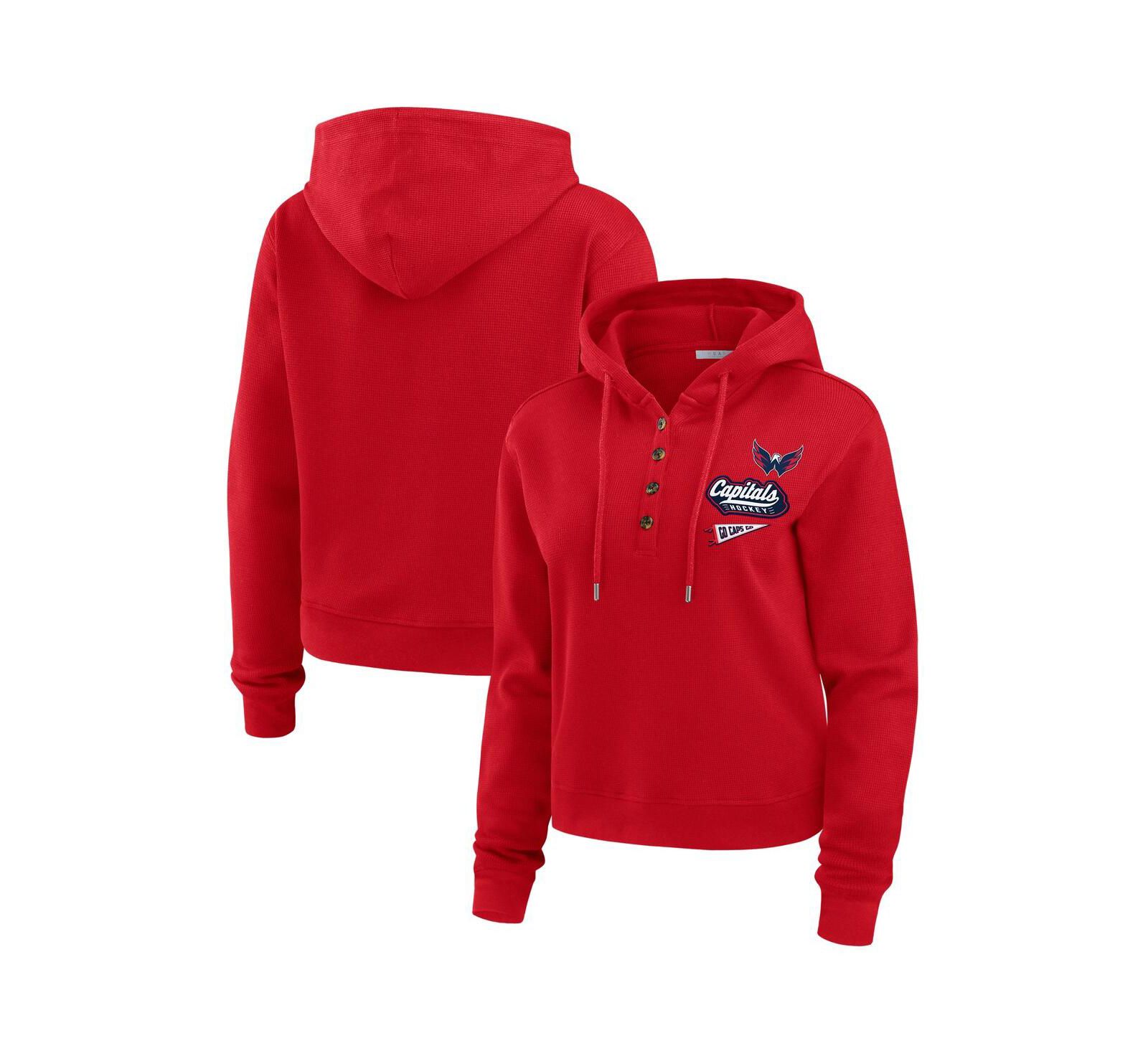 WEAR by Erin Andrews Женский красный худи WEAR by Erin Andrews Washington Capitals Waffle-Knit Pullover