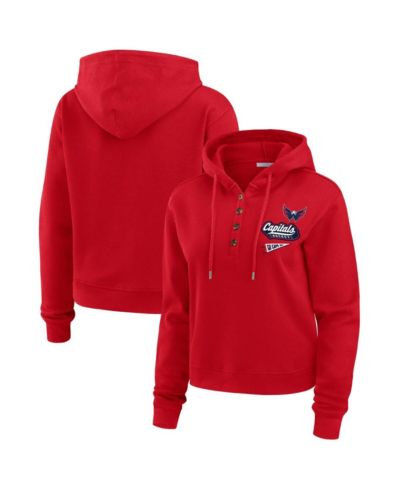 WEAR by Erin Andrews Women's Red Washington Capitals Waffle-Knit Pullover Hoodie