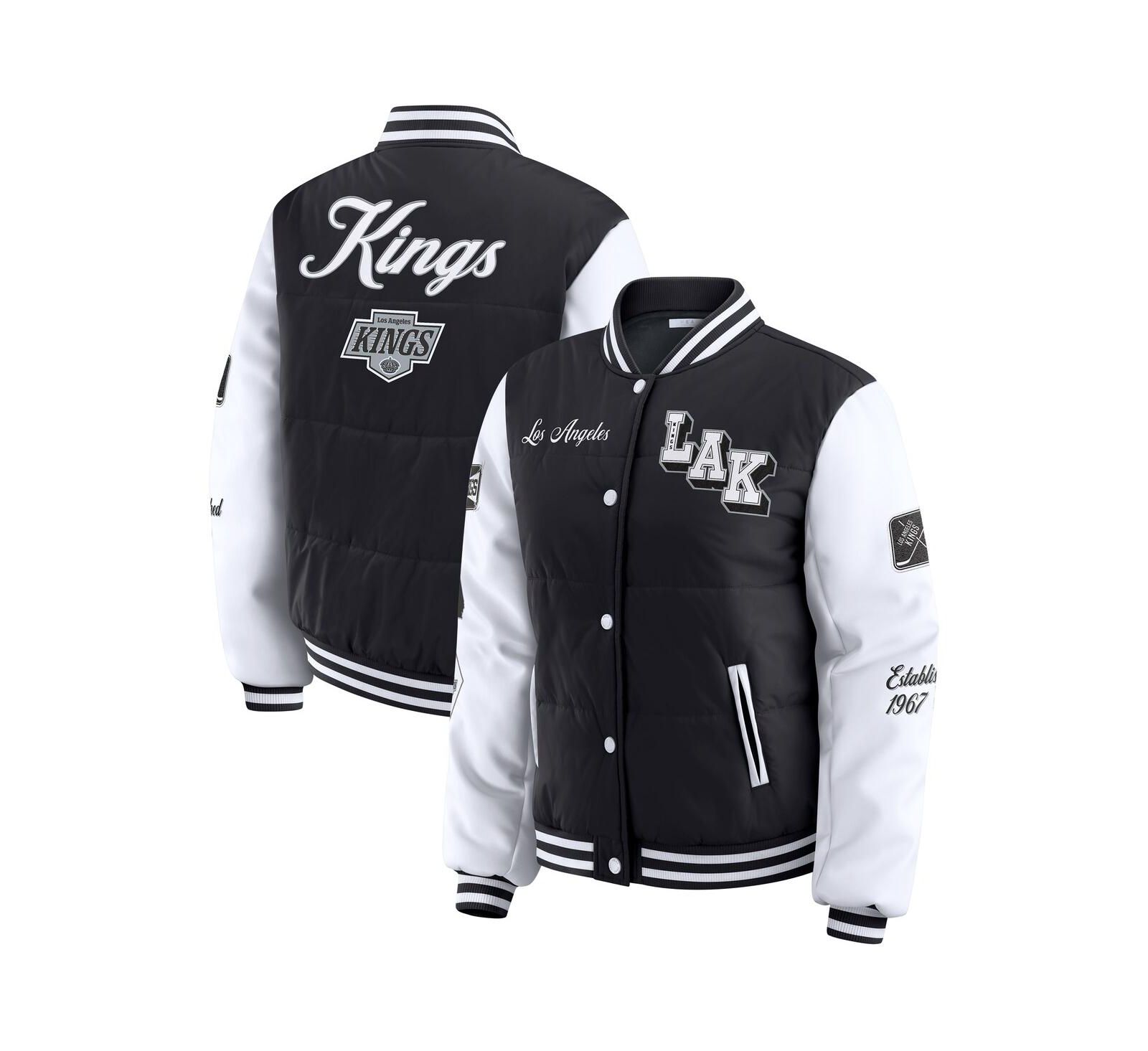 Женская куртка WEAR by Erin Andrews Black/White Los Angeles Kings Varsity Full-Snap Puffer