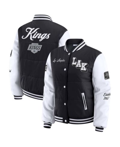 WEAR by Erin Andrews Women's Black/White Los Angeles Kings Varsity Full-Snap Puffer Jacket
