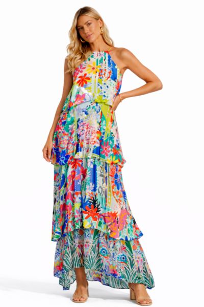 La Moda Clothing Women's Flowing Tiered Skirt Maxi Dress