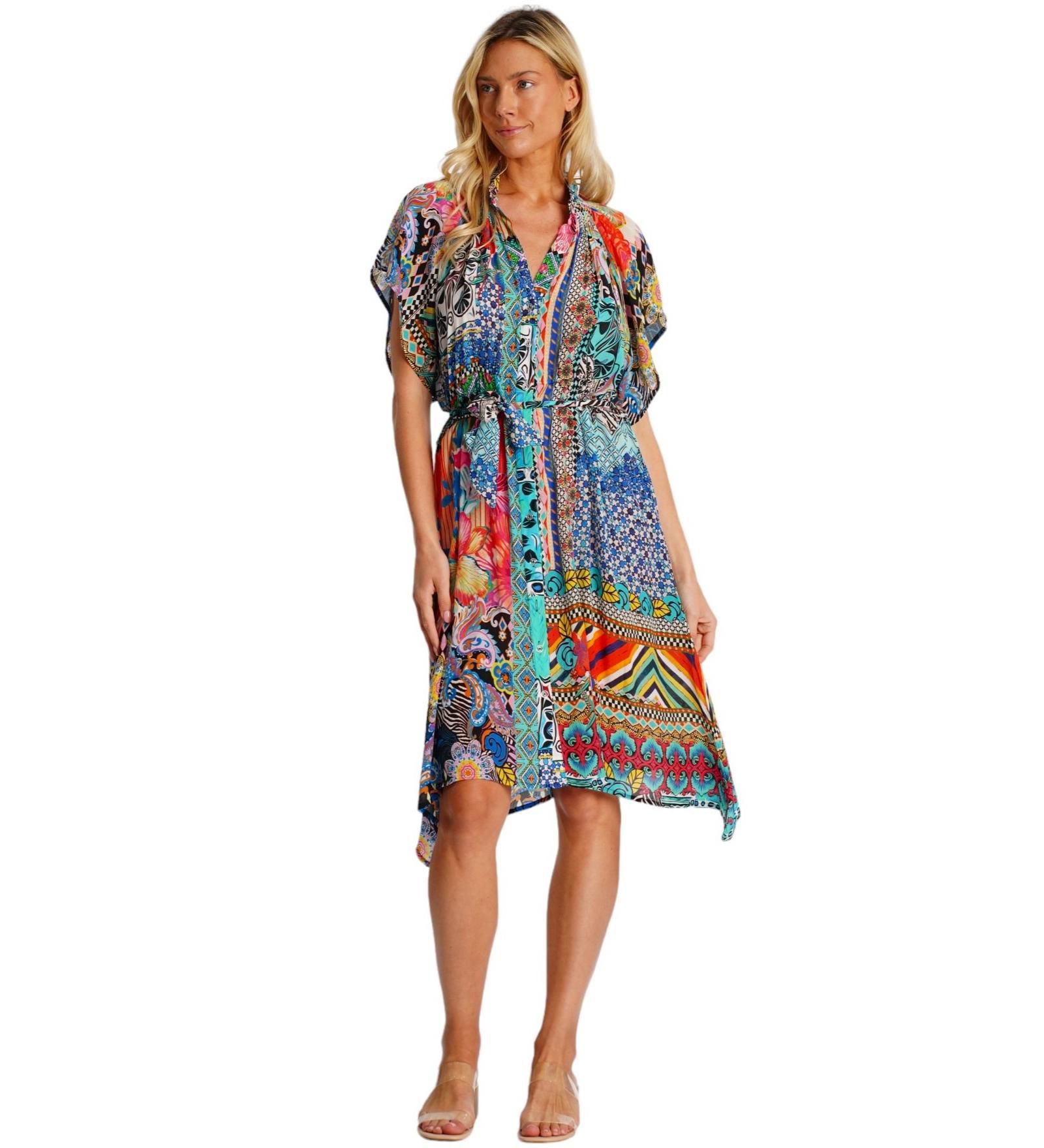 La Moda Clothing Women's Midi Summer Belted Short Sleeve Dress
