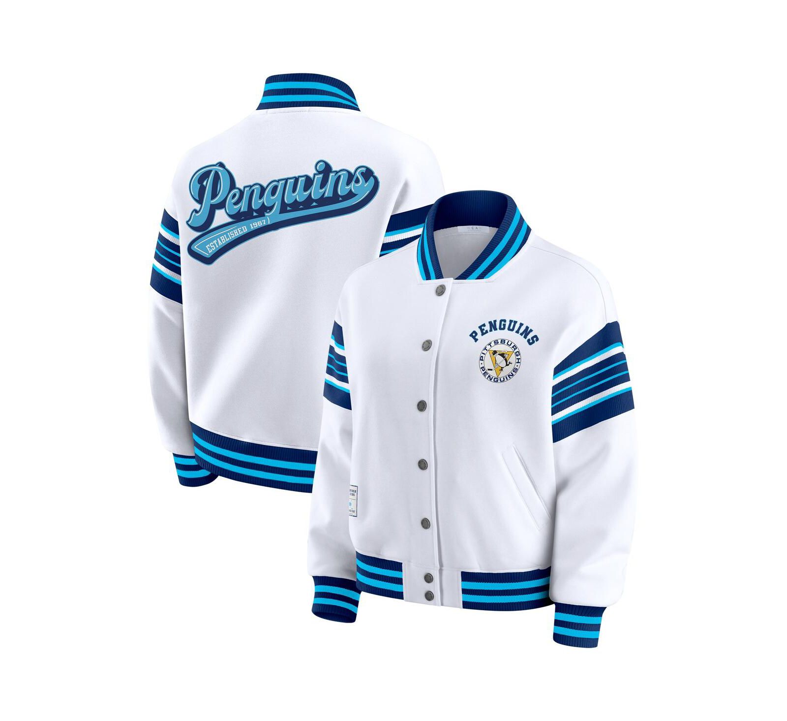 Женская флисовая куртка-свитшот WEAR by Erin Andrews White/Navy Pittsburgh Penguins Full-Snap