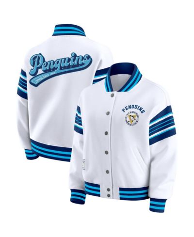 Женская флисовая куртка-свитшот WEAR by Erin Andrews White/Navy Pittsburgh Penguins Full-Snap