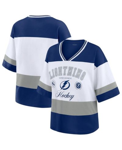 WEAR by Erin Andrews Women's Blue/White Tampa Bay Lightning Football T-Shirt