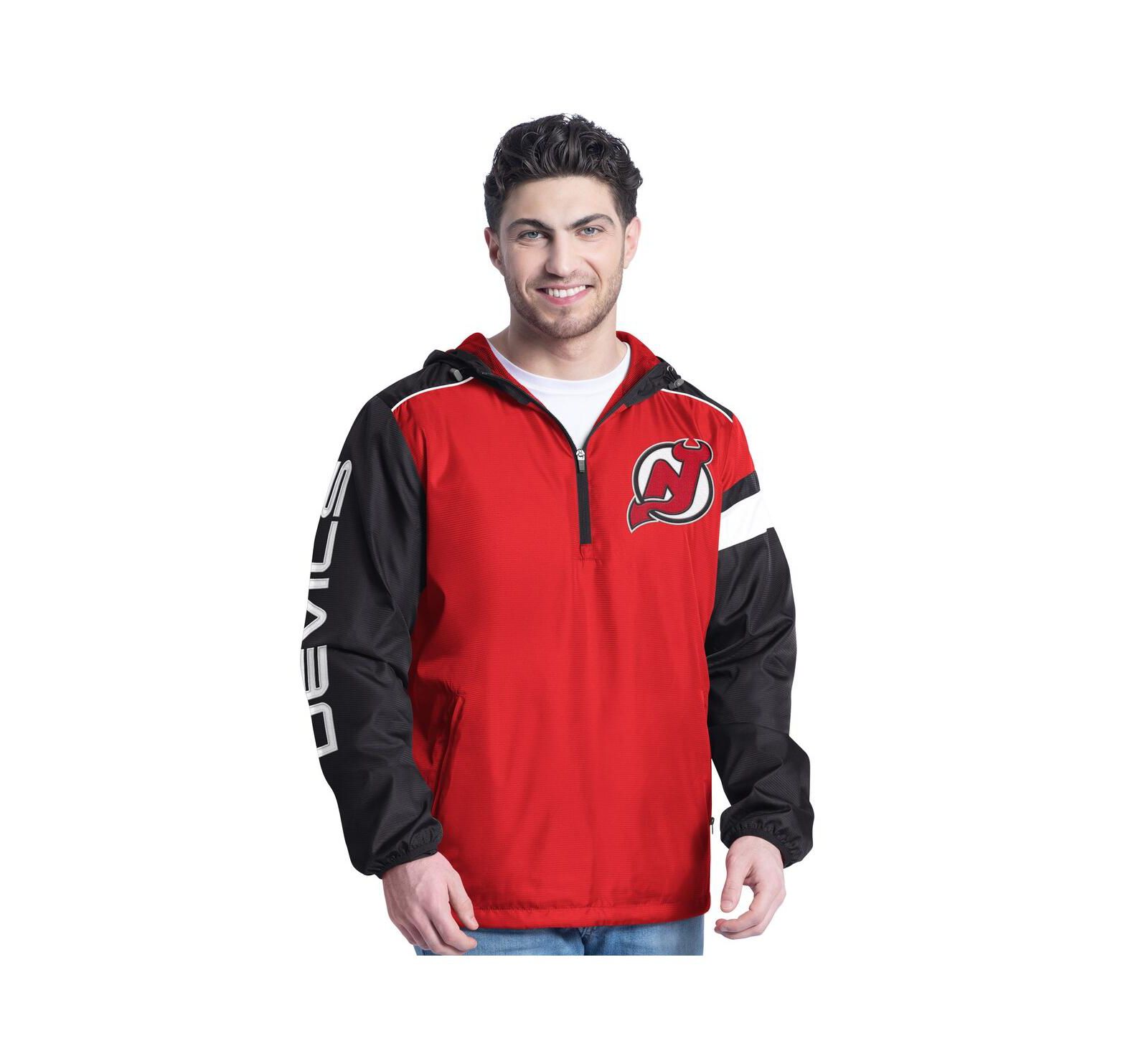 G-III Sports by Carl Banks Men's Red/Black New Jersey Devils Lateral Half-Zip Hoodie Jacket
