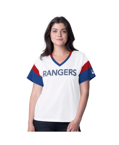 G-III 4Her by Carl Banks Women's White New York Rangers Rink Oversized Rhinestone V-Neck T-Shirt