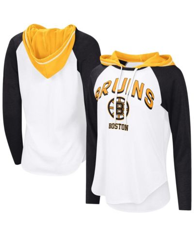 G-III 4Her by Carl Banks Women's Banks White Boston Bruins VIP Raglan Long Sleeve Hoodie T-Shirt