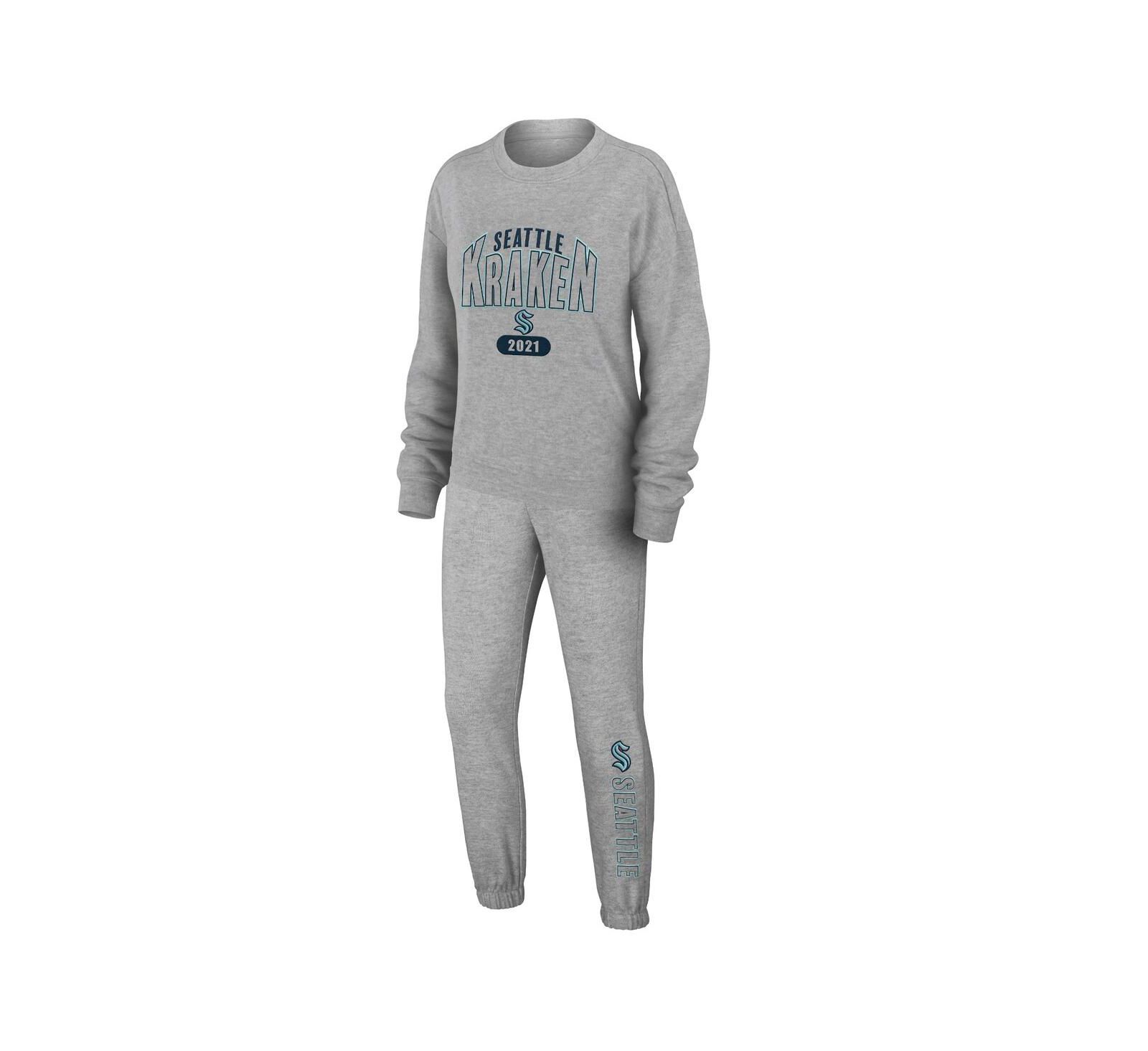 Женский комплект для сна WEAR by Erin Andrews: футболка с длинным рукавом и брюки, heather gray, Seattle Kraken
