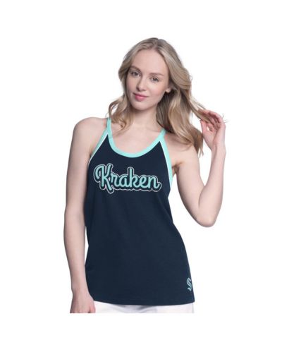 G-III 4Her by Carl Banks Women's Navy Seattle Kraken Curveball Racerback Scoop Neck Slub Tank Top