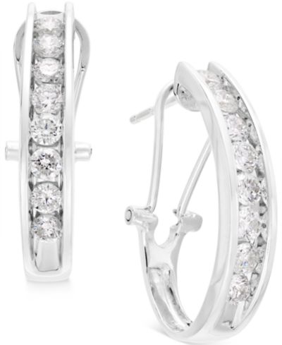 Diamond J Hoop серьги (1 ct. t.w.) в 10k White или Yellow Gold