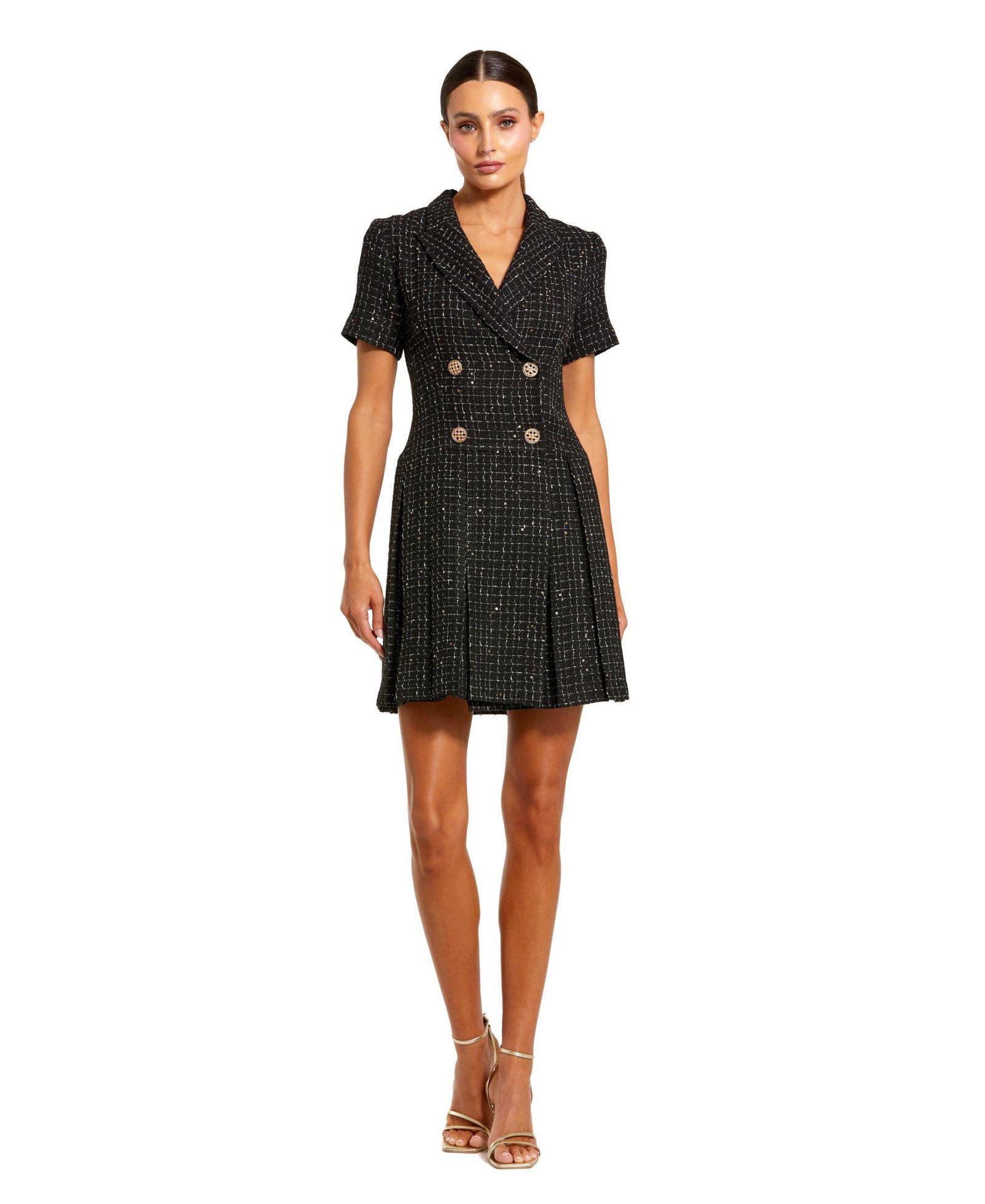 Мини-платье Mac Duggal Women's Short Sleeve V Neck Tweed Blazer