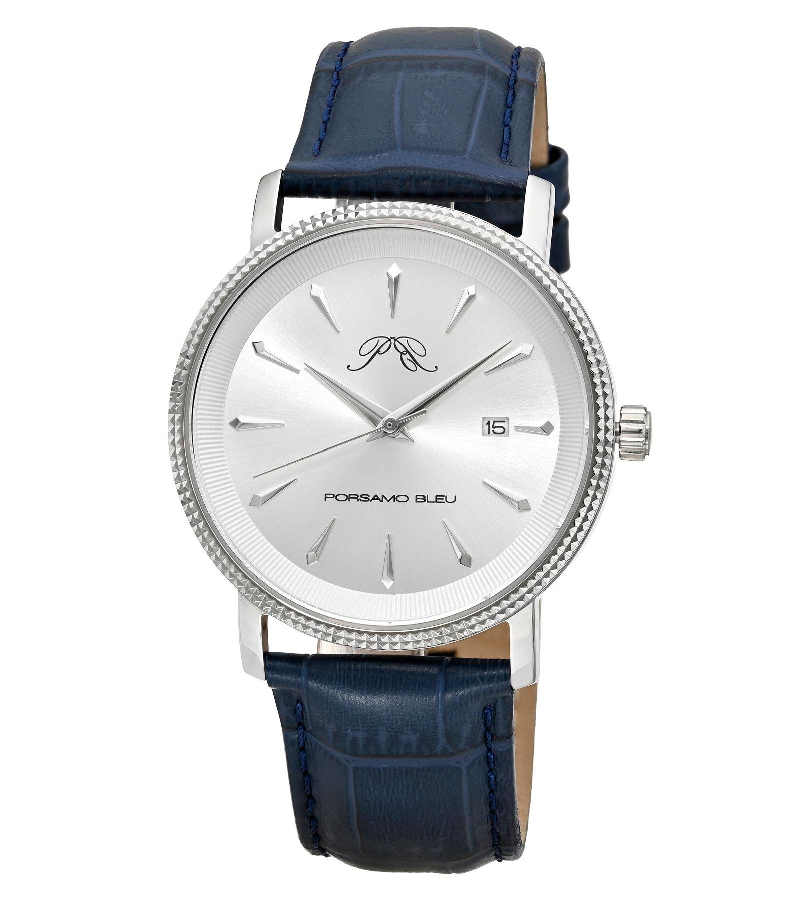 Porsamo Bleu Men's Veritas 2 Round Blue Genuine Leather Band Watch 40 mm