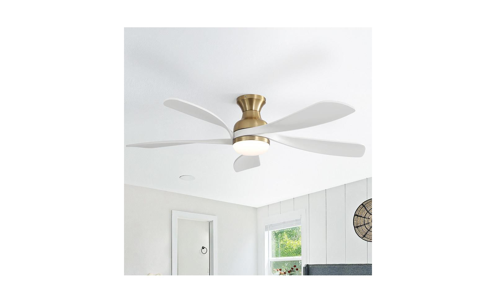 Sofucor 52-inch Modern Minimalist Golden 5-Blade Flush Mount with LED Light Remote Control Supports 6 Speeds and Timer Function