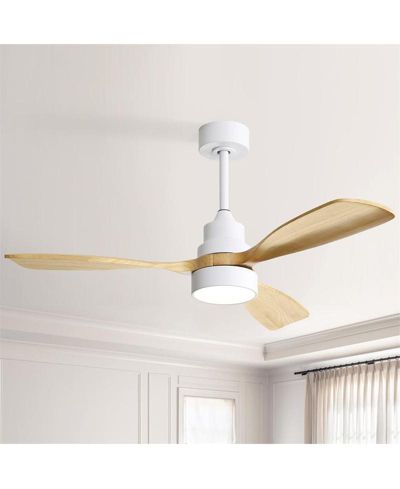48-inch Modern White Downrod Indoor Walnut Wood 3-Blade LED Ceiling Fan Light with Remote Control Support Six Speed Ajustable