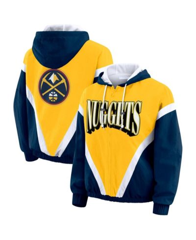 Женская ветровка WEAR by Erin Andrews Gold/Navy Denver Nuggets Color Block Full-Zip Hoodie