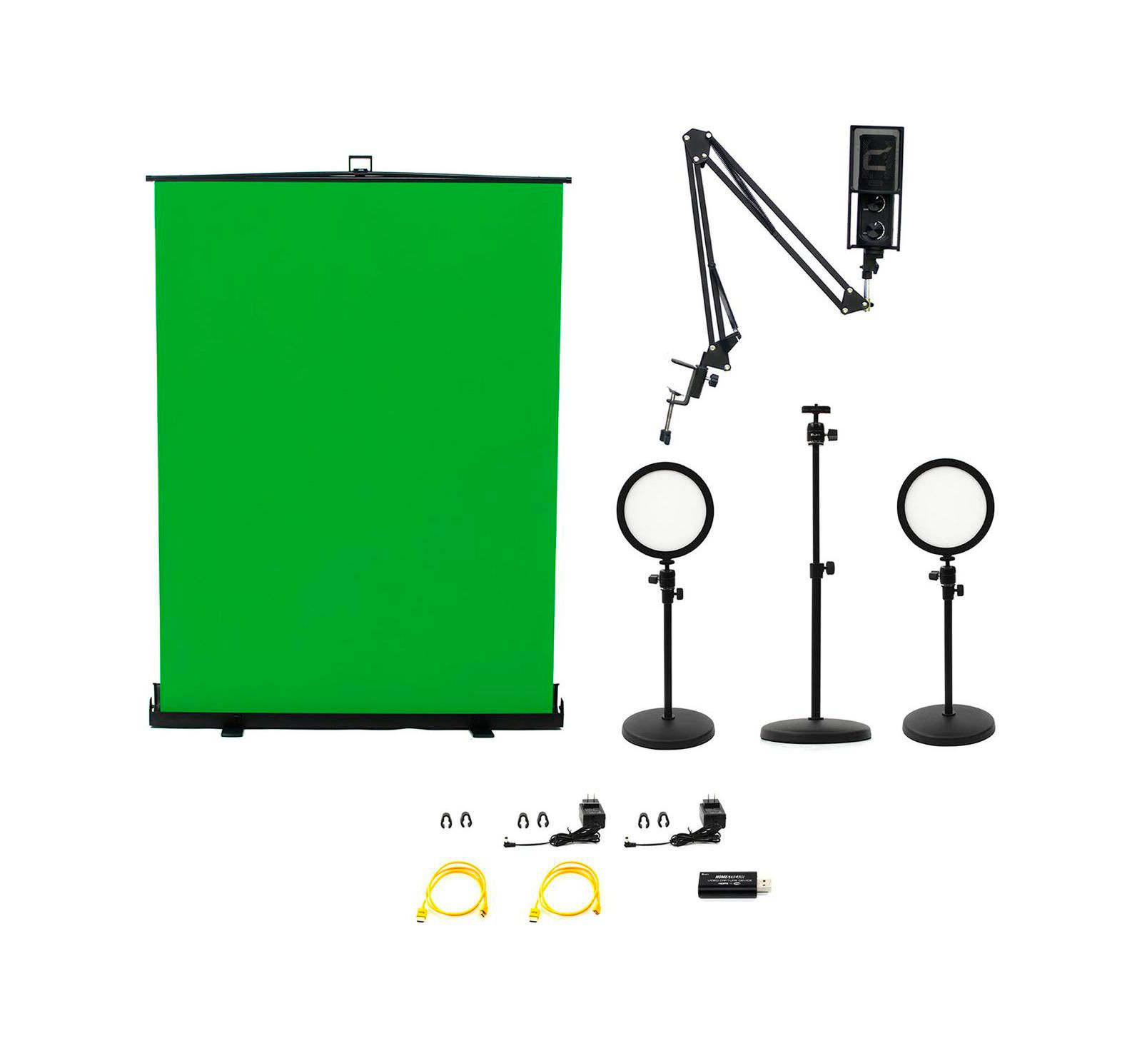 Ikan Homestream Video Kit #4 с 2 настольными лампами, зеленым экраном и микрофоном для подкастов